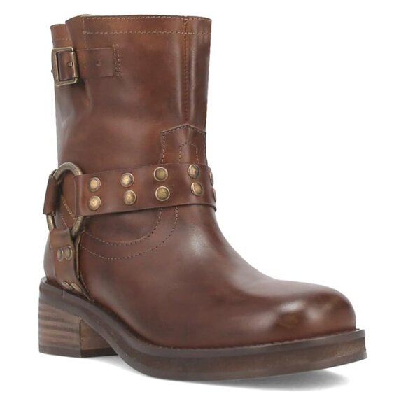 DINGO Anarchy Moto Boots Bootie Size 8.5 Brown Leather Harness Studs NEW - Picture 3 of 15